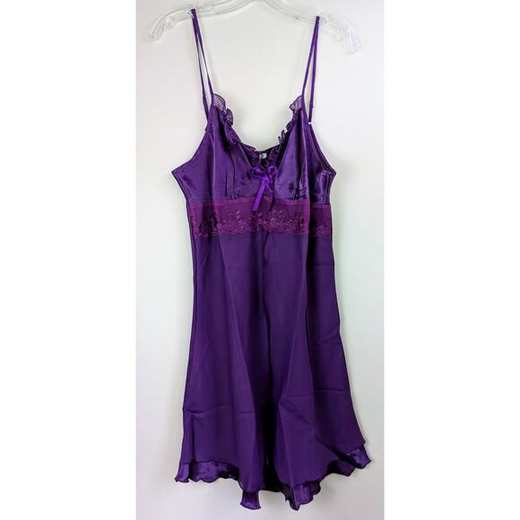 Babydoll Lingerie Nightgown Medium Purple Satin & Lace Sheer Overlay NEW - Picture 2 of 7